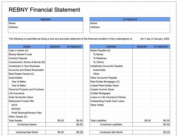 REBNY Financial Statement - Template & Instructions (2023)